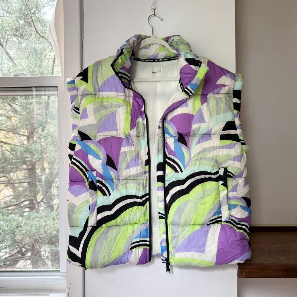 New Free People In A Bubble Printed Puffer Vest Geometric FP Movement Small